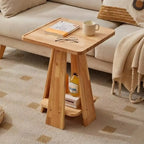 Tray Top Round Wood End Table with Storage for Living Room