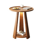 Tray Top Round Wood End Table with Storage for Living Room