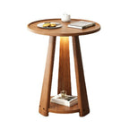 Tray Top Round Wood End Table with Storage for Living Room