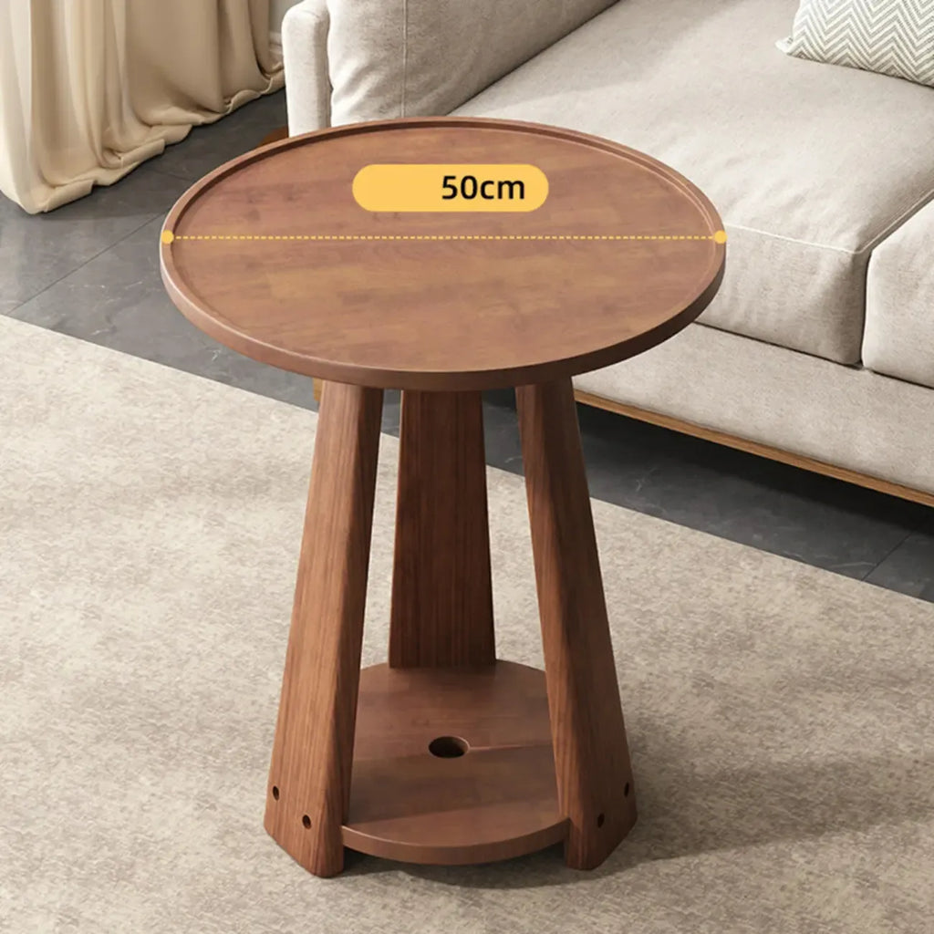 Tray Top Round Wood End Table with Storage for Living Room