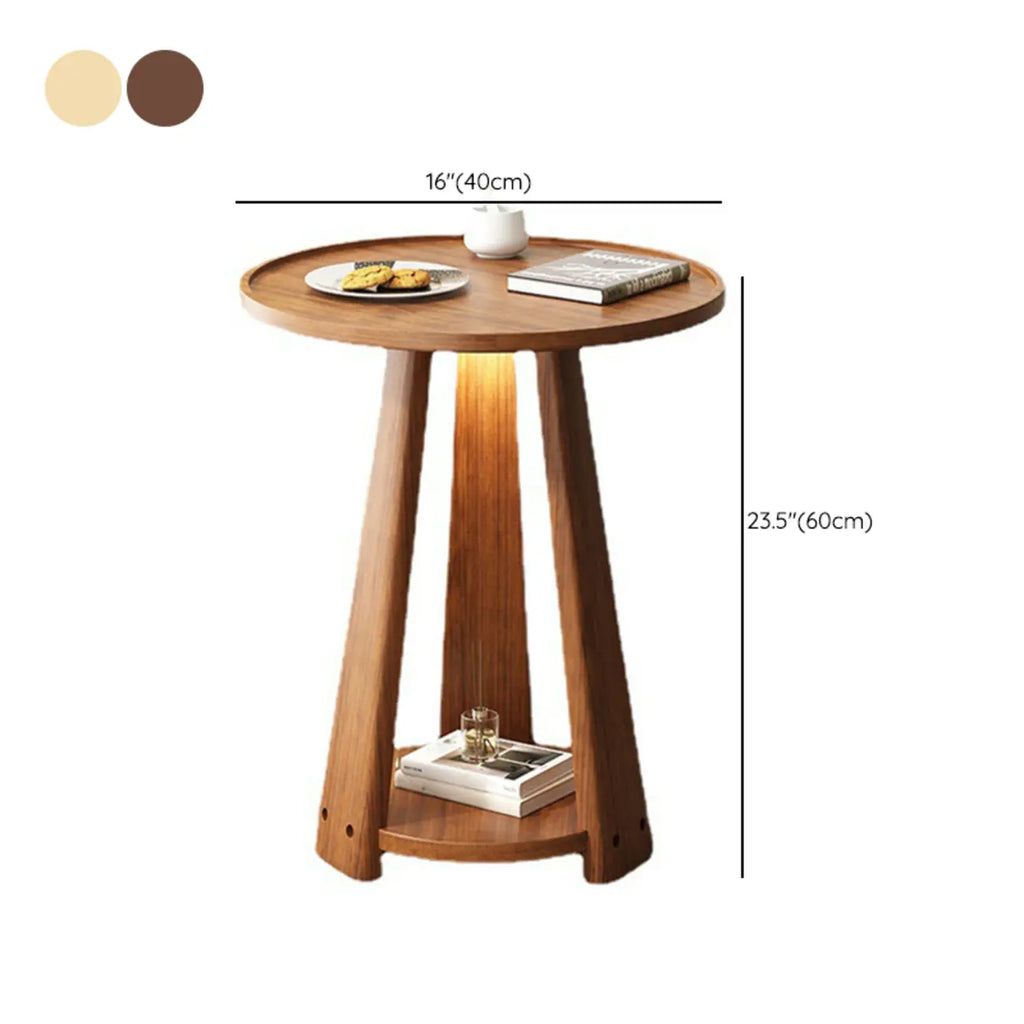 Tray Top Round Wood End Table with Storage for Living Room