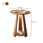 Tray Top Round Wood End Table with Storage for Living Room