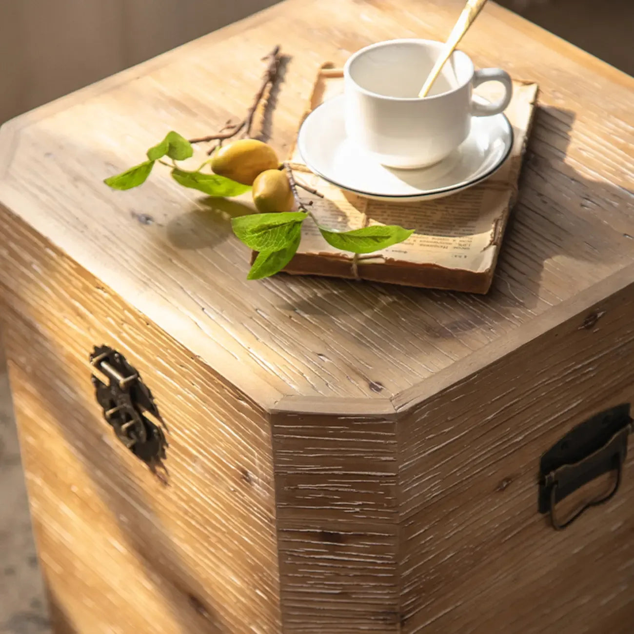 Natural Finish Square Rustic Wood End Table