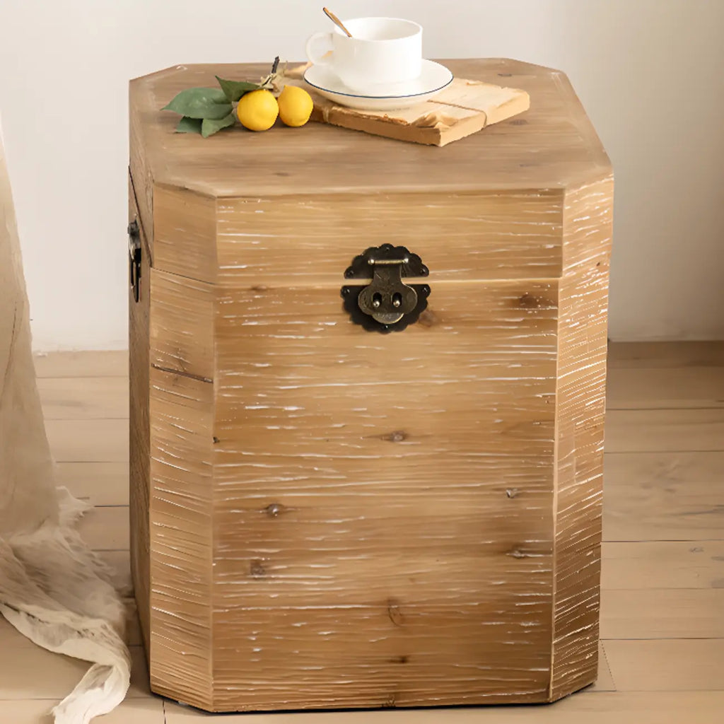 Natural Finish Square Rustic Wood End Table