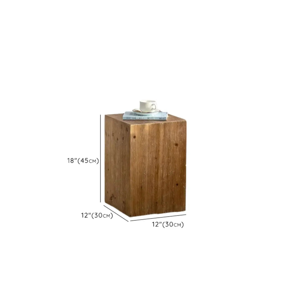Natural Finish Square Rustic Wood End Table
