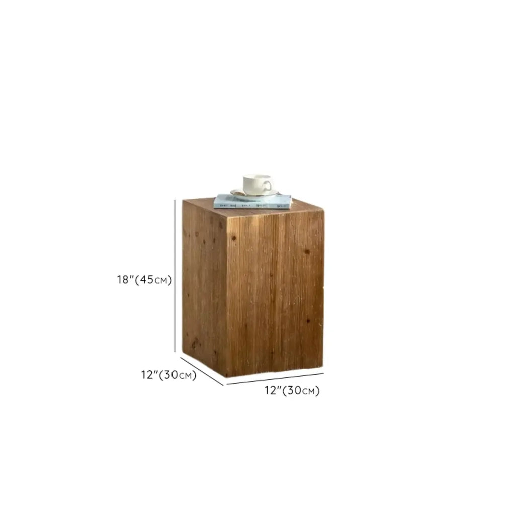 Natural Finish Square Rustic Wood End Table
