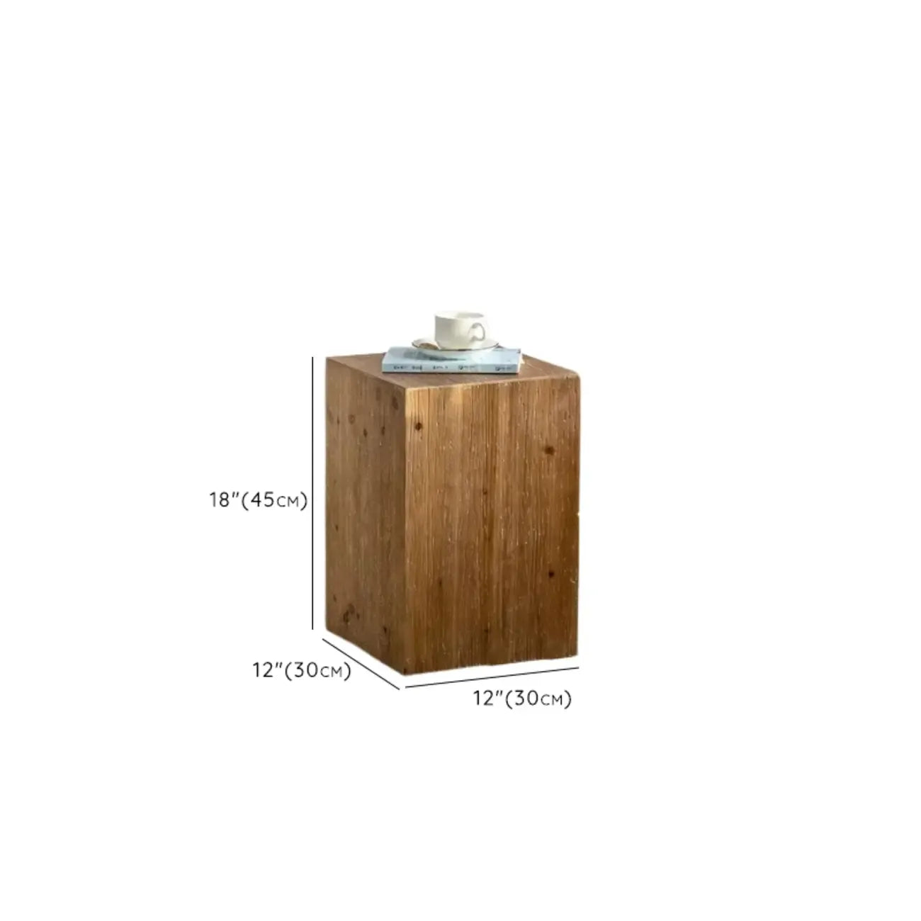 Natural Finish Square Rustic Wood End Table