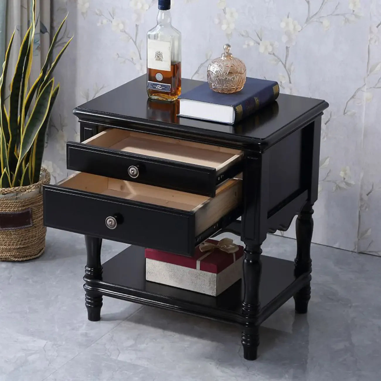 2-Drawer Wood End Table with Storage for Living Room