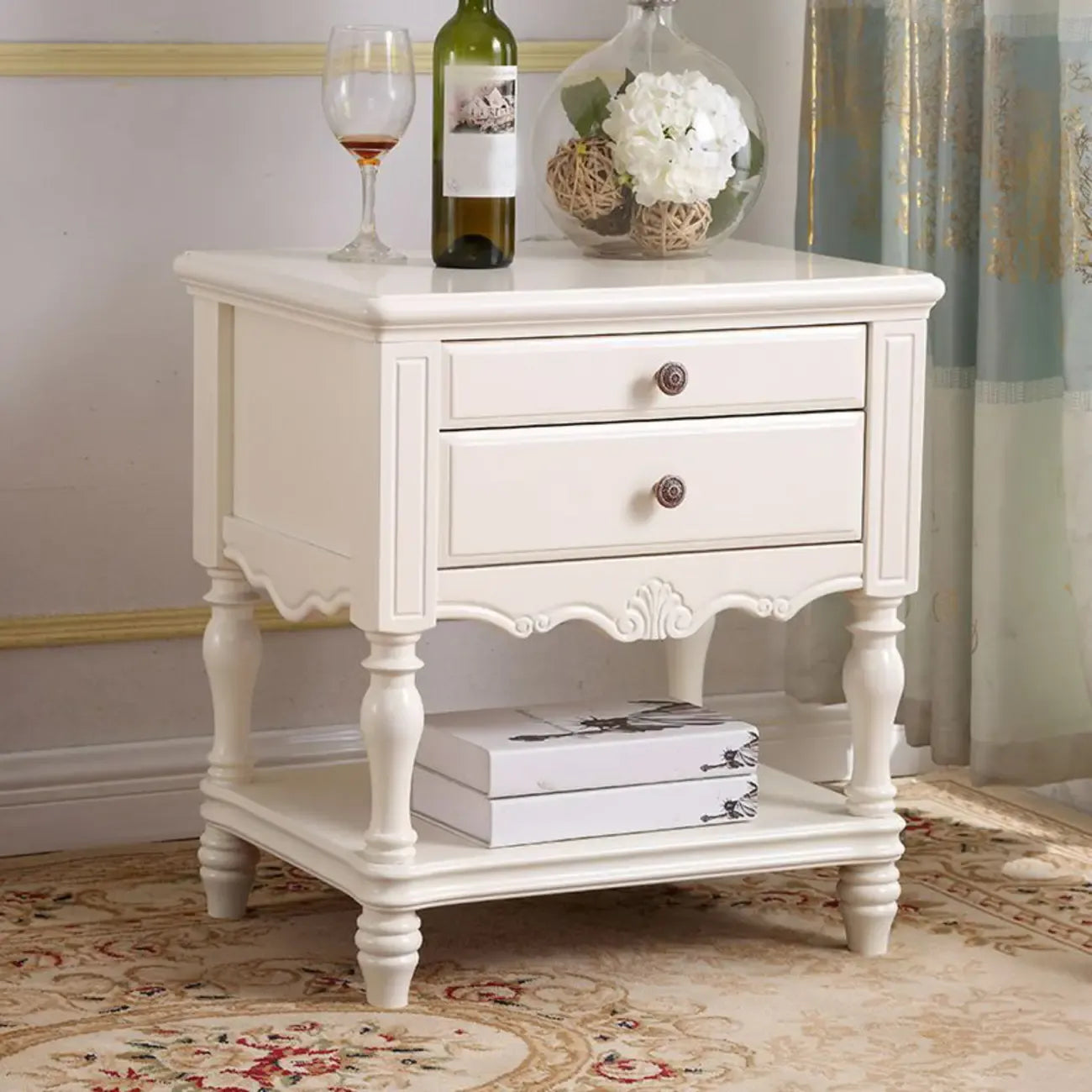 2-Drawer Wood End Table with Storage for Living Room