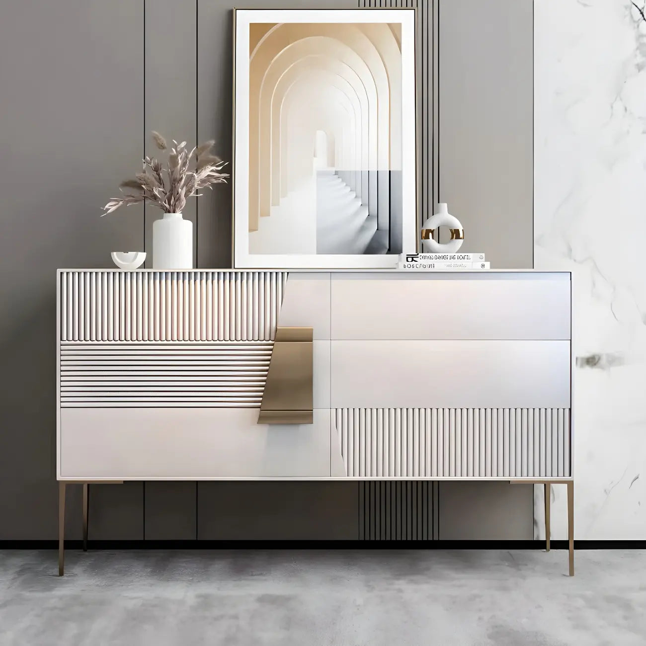 Elegant Espresso Wood Buffet Table with Drawers