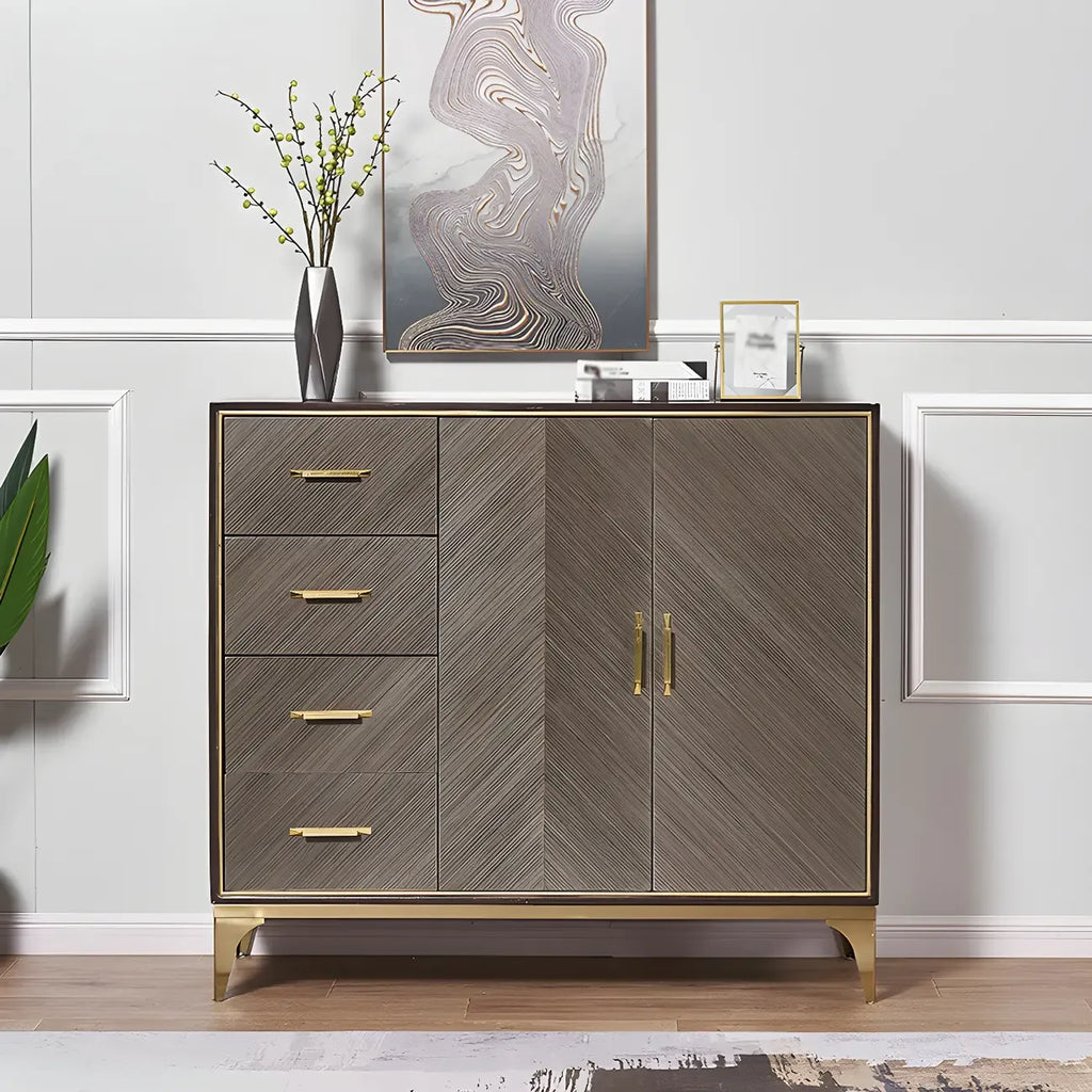 Glam Wooden Sideboard with Drawers & Adjustable Shelves