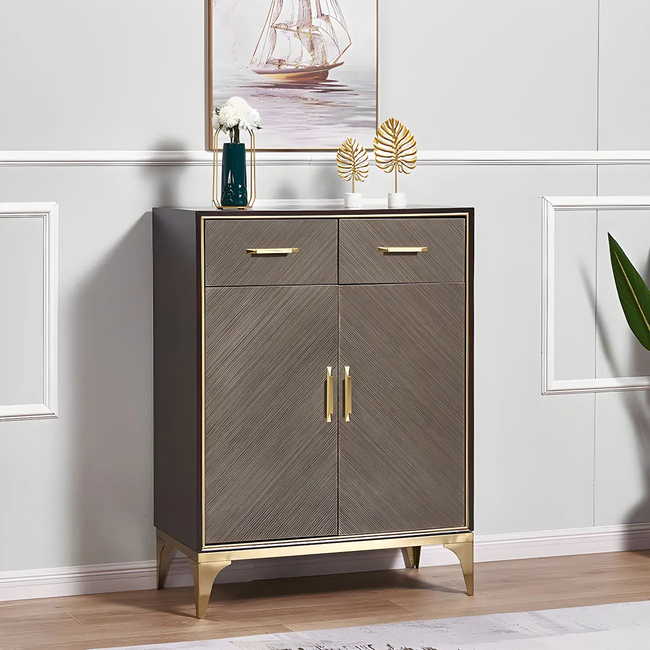 Glam Wooden Sideboard with Drawers & Adjustable Shelves