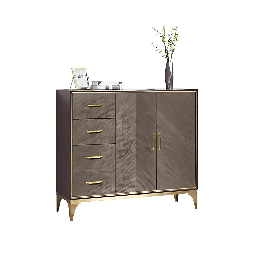 Glam Wooden Sideboard with Drawers & Adjustable Shelves