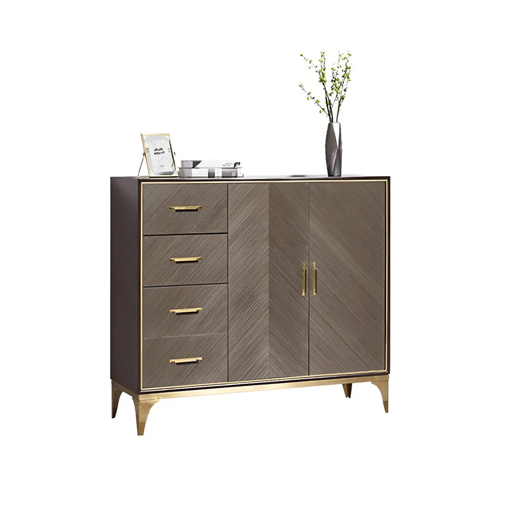 Glam Wooden Sideboard with Drawers & Adjustable Shelves