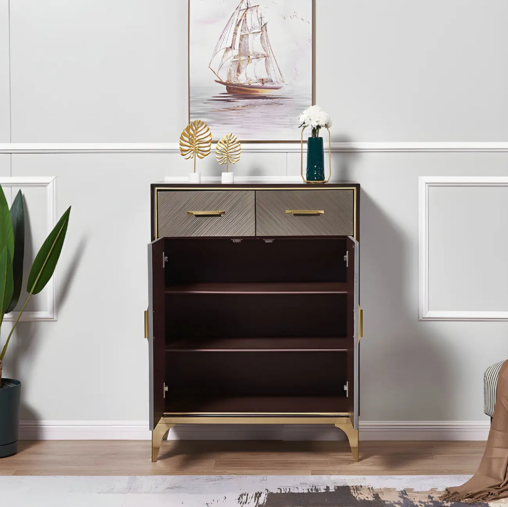 Glam Wooden Sideboard with Drawers & Adjustable Shelves