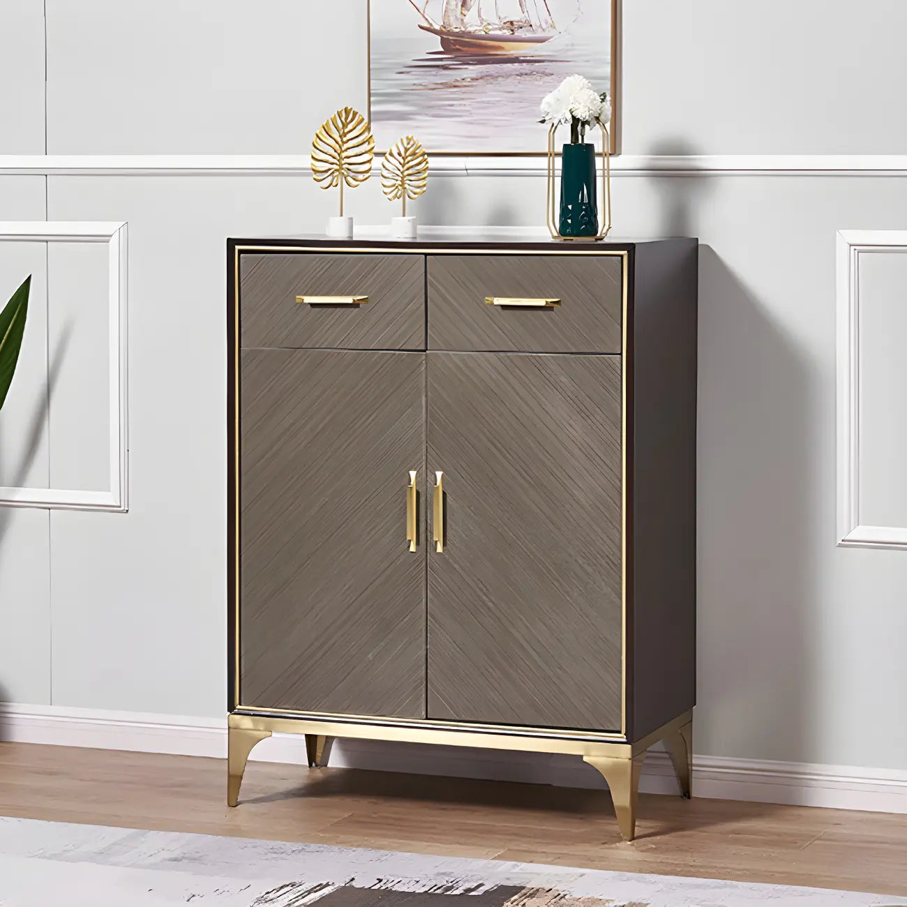 Glam Wooden Sideboard with Drawers & Adjustable Shelves