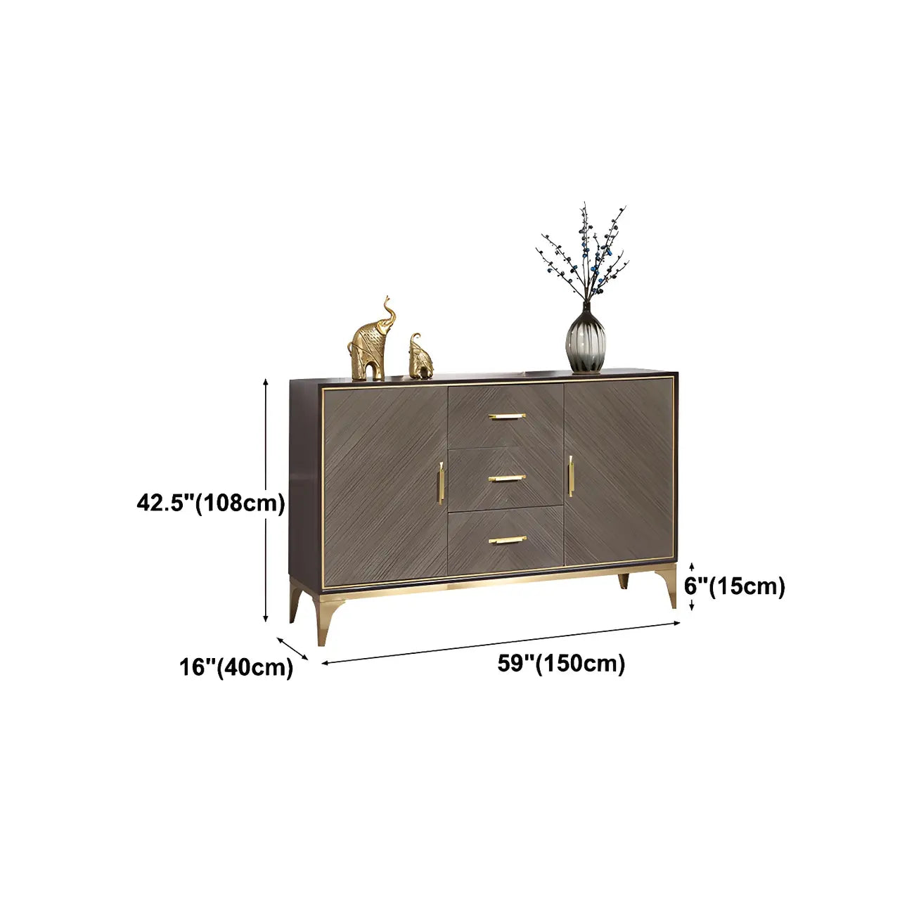 Glam Wooden Sideboard with Drawers & Adjustable Shelves