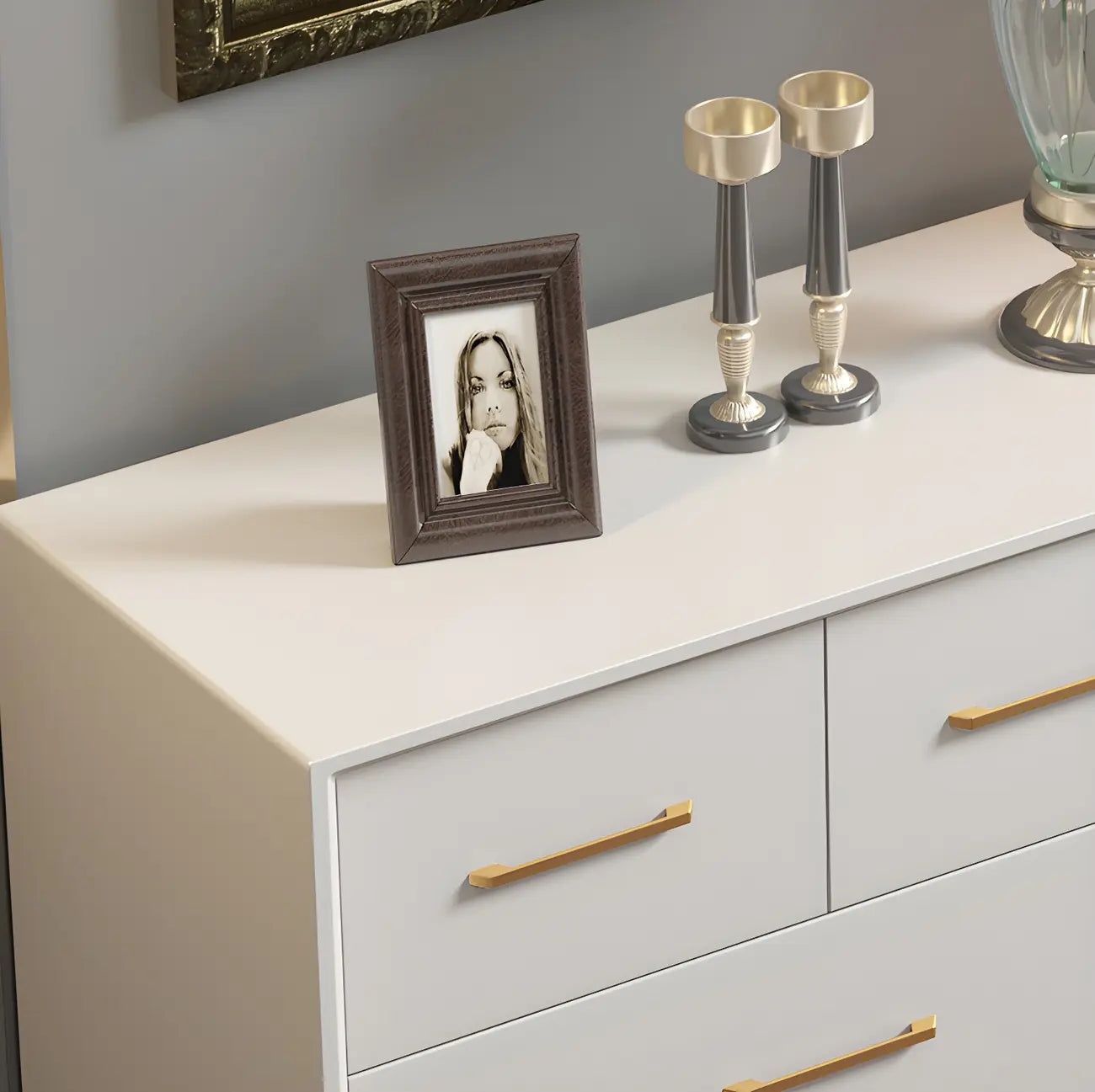 Glam Birch Wood Buffet Table with Multi-Drawers