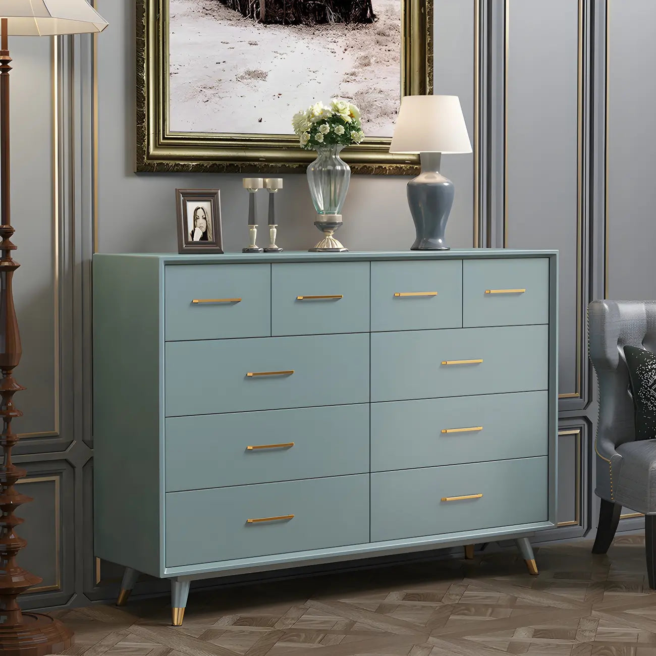 Glam Birch Wood Buffet Table with Multi-Drawers