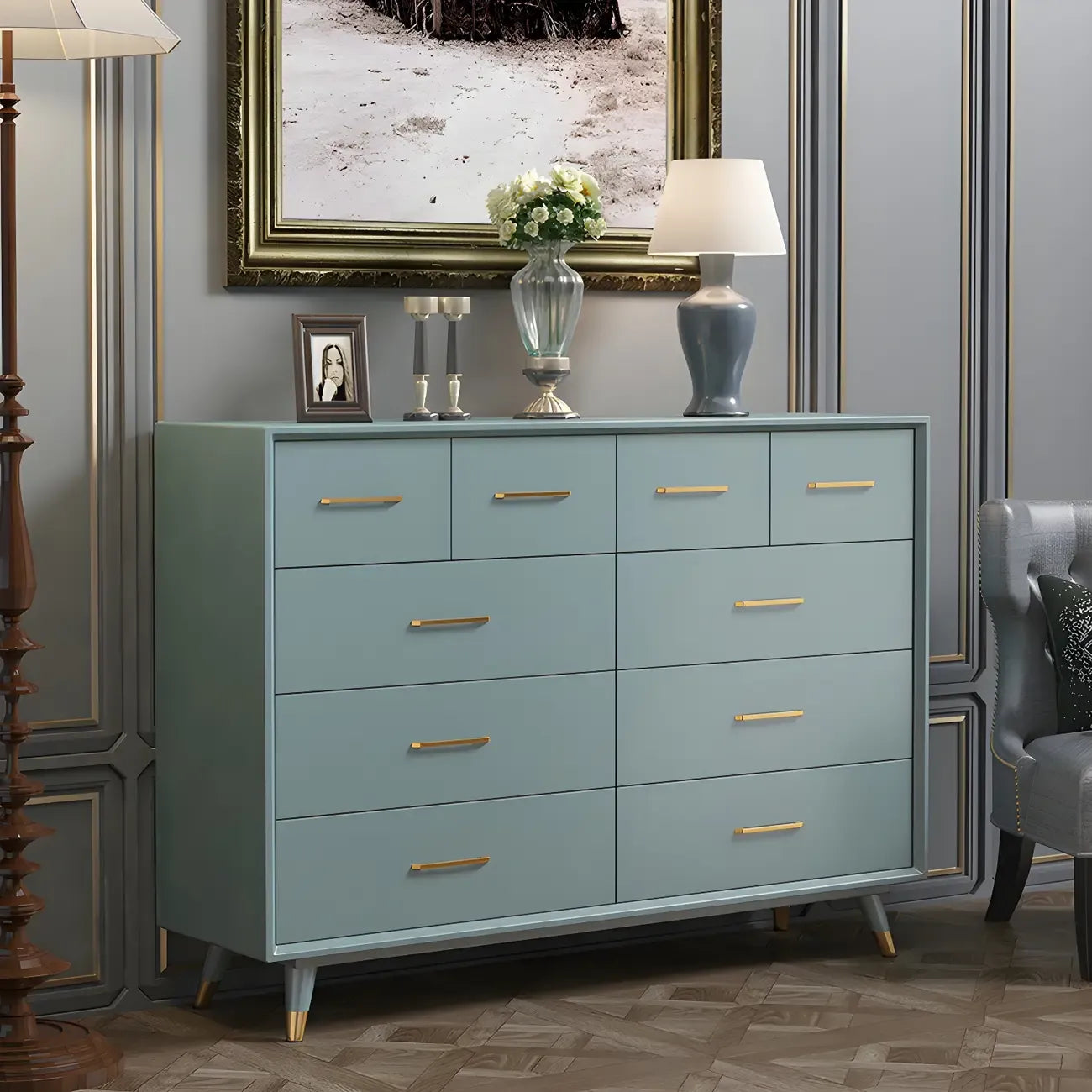 Glam Birch Wood Buffet Table with Multi-Drawers
