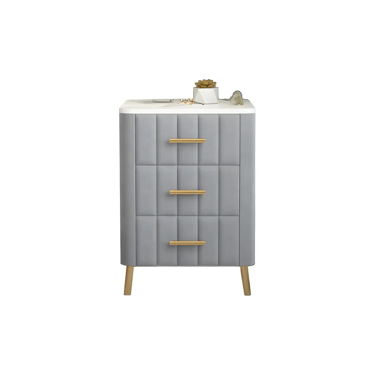 Glam Pink Leather Bedside Table with Marble Top 3 Drawers