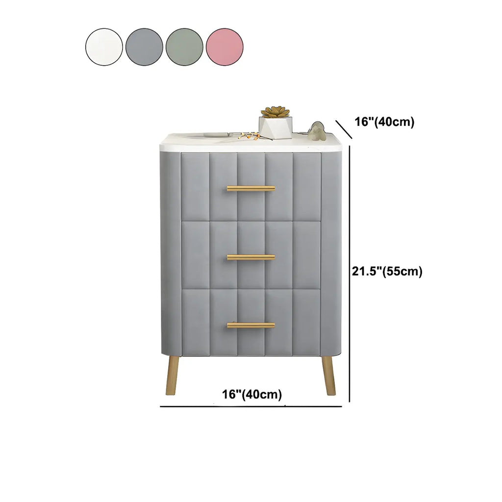 Glam Pink Leather Bedside Table with Marble Top 3 Drawers