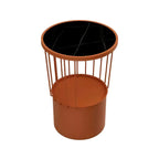 Modish Style Metal Drum Shape Bedside Table with Open Storage