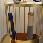 Modish Style Metal Drum Shape Bedside Table with Open Storage