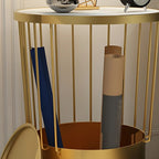Modish Style Metal Drum Shape Bedside Table with Open Storage