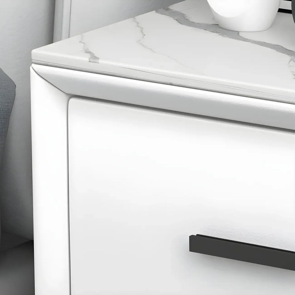 Modern White Metal Bedside Table with 2 Drawers