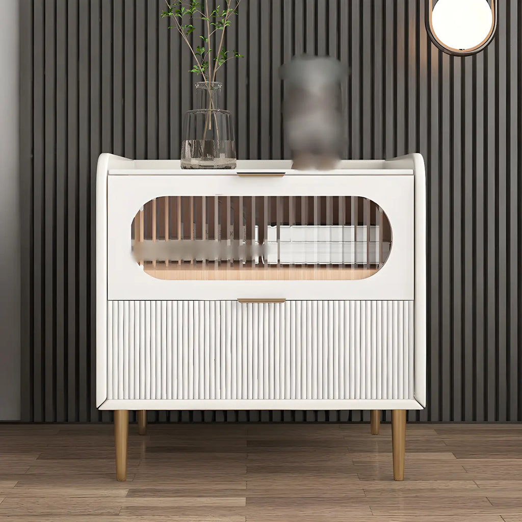 Simplistic White Wooden Bedside Table with Storage Drawers