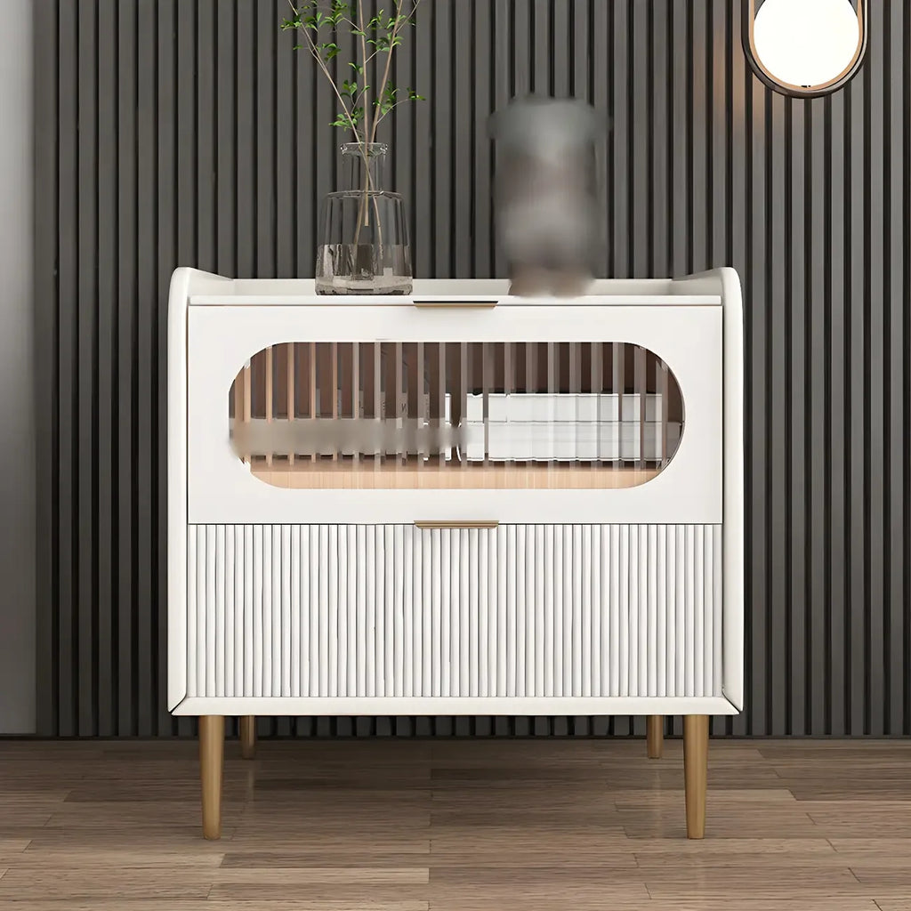 Simplistic White Wooden Bedside Table with Storage Drawers