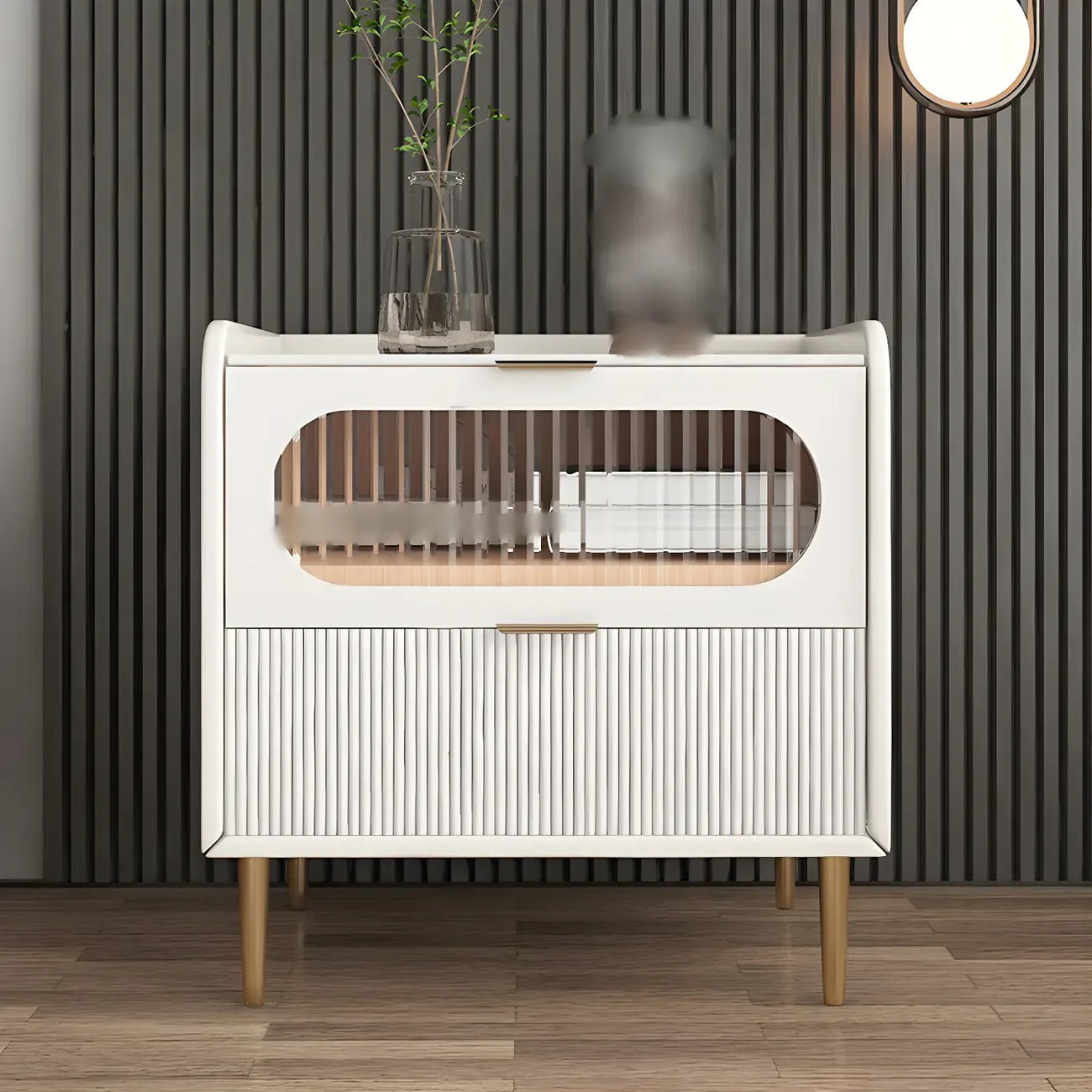 Simplistic White Wooden Bedside Table with Storage Drawers