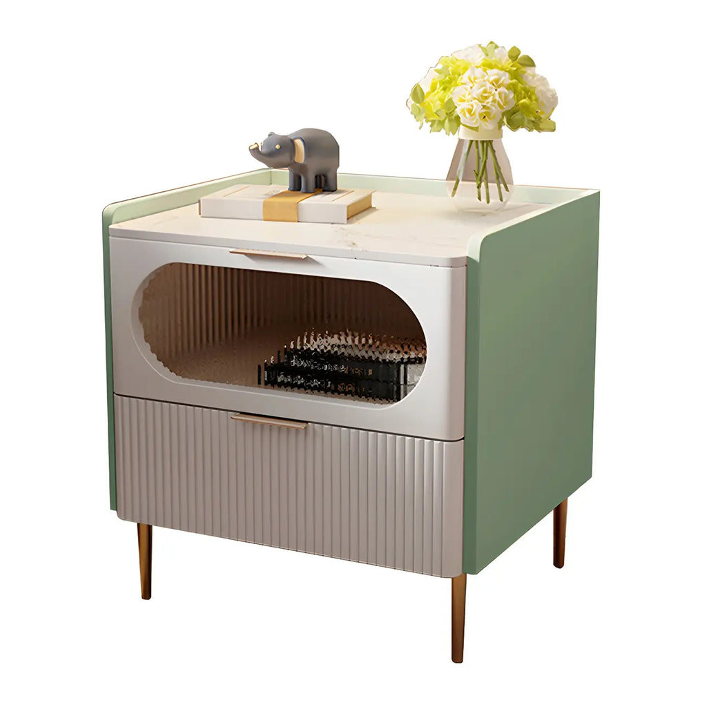 Simplistic White Wooden Bedside Table with Storage Drawers