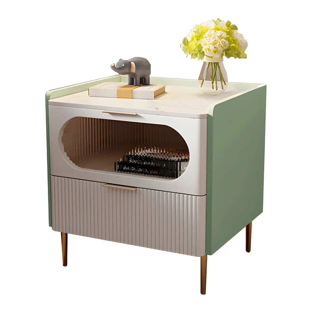 Simplistic White Wooden Bedside Table with Storage Drawers