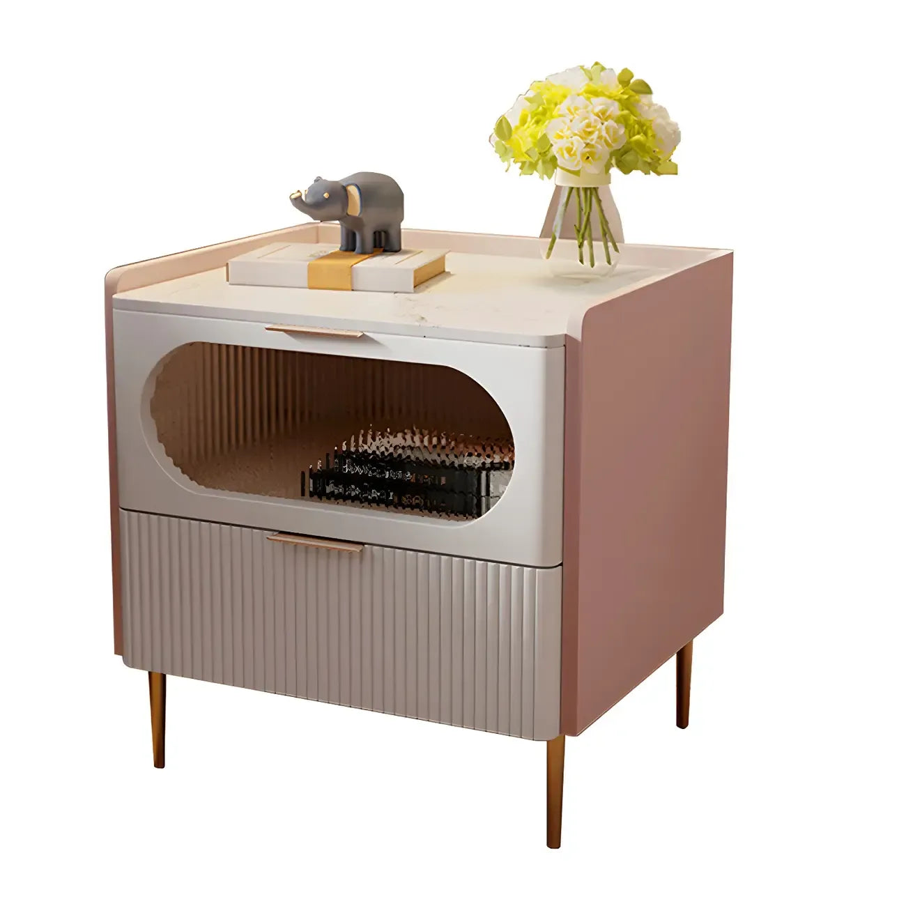 Simplistic White Wooden Bedside Table with Storage Drawers