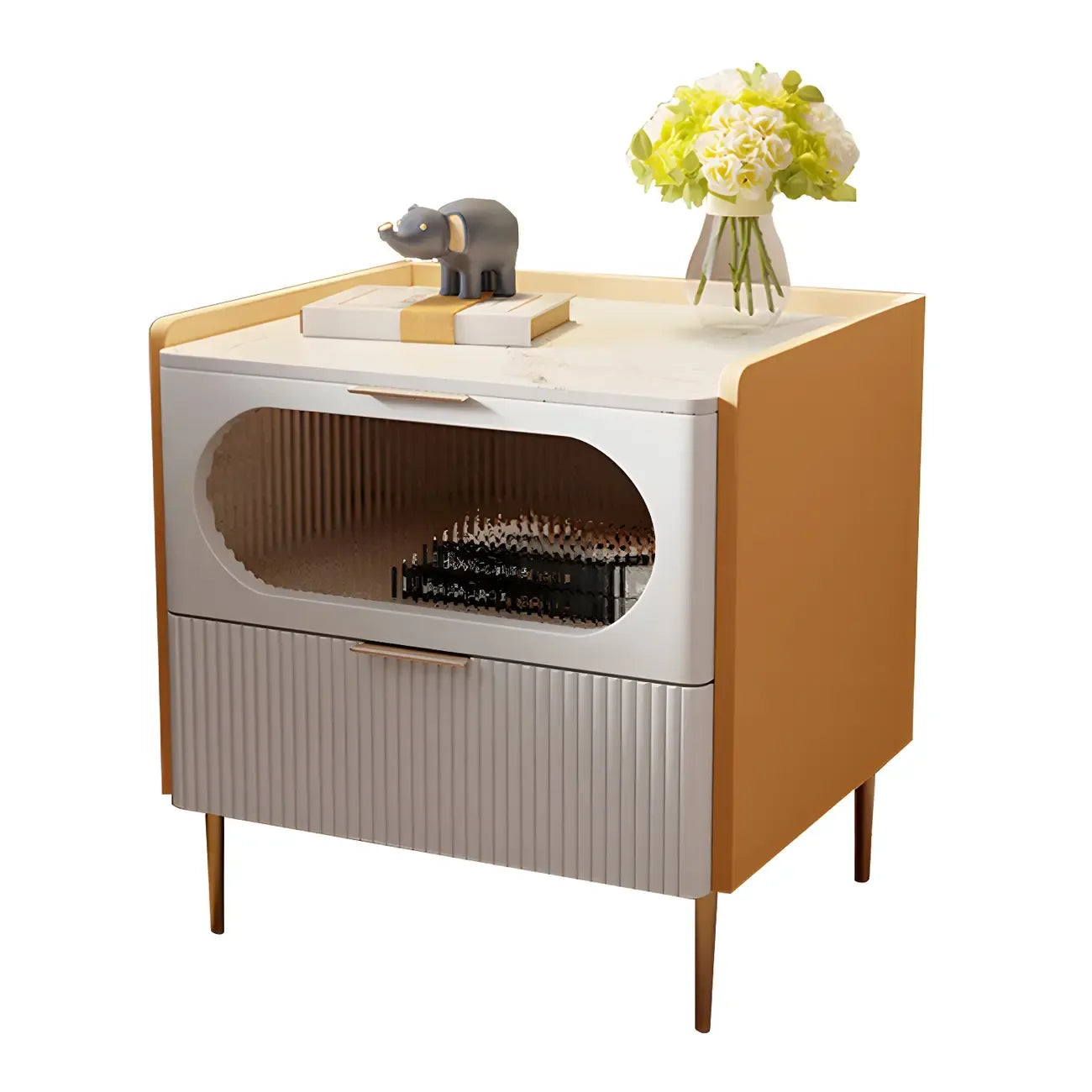 Simplistic White Wooden Bedside Table with Storage Drawers