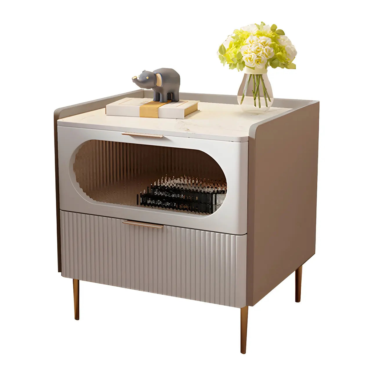 Simplistic White Wooden Bedside Table with Storage Drawers