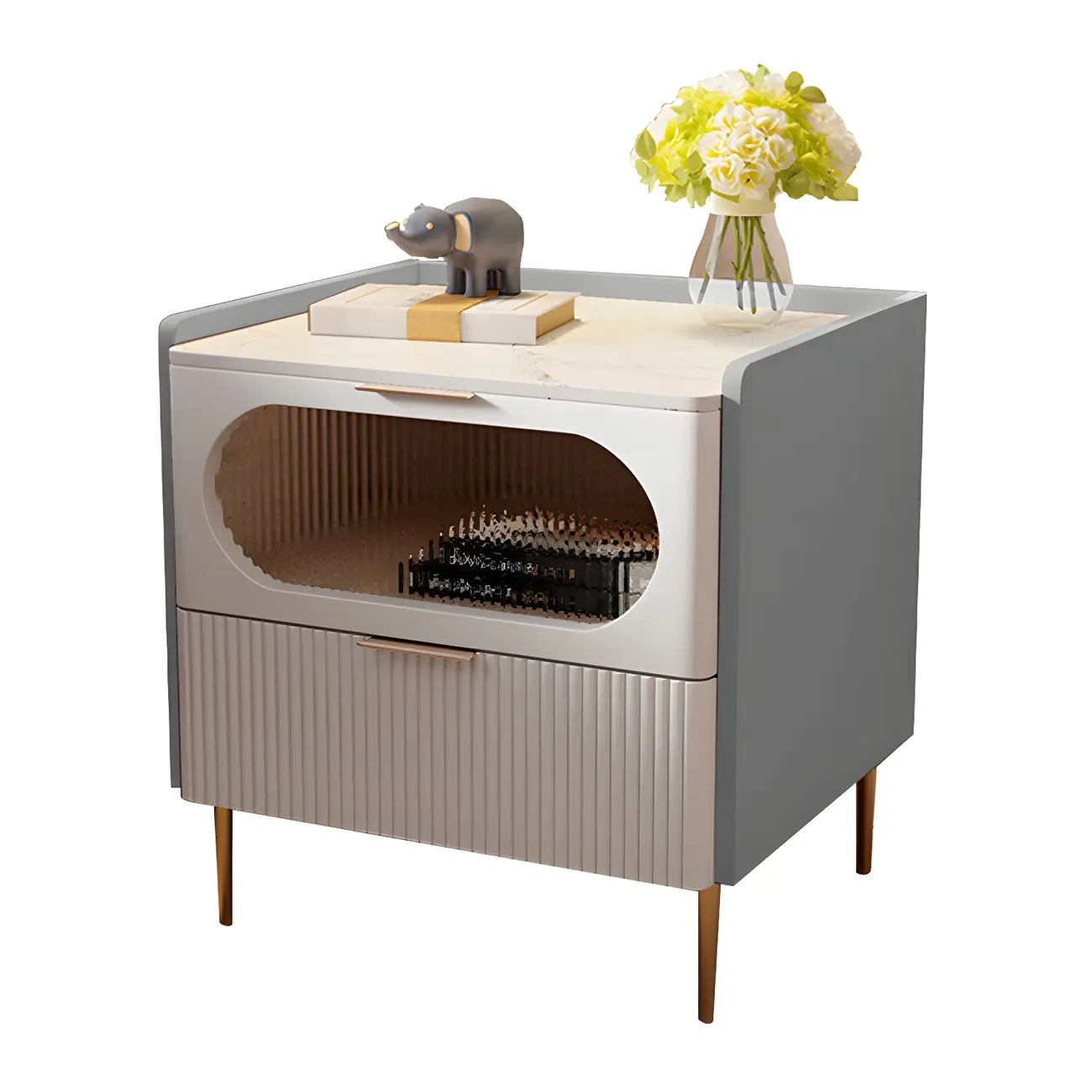 Simplistic White Wooden Bedside Table with Storage Drawers