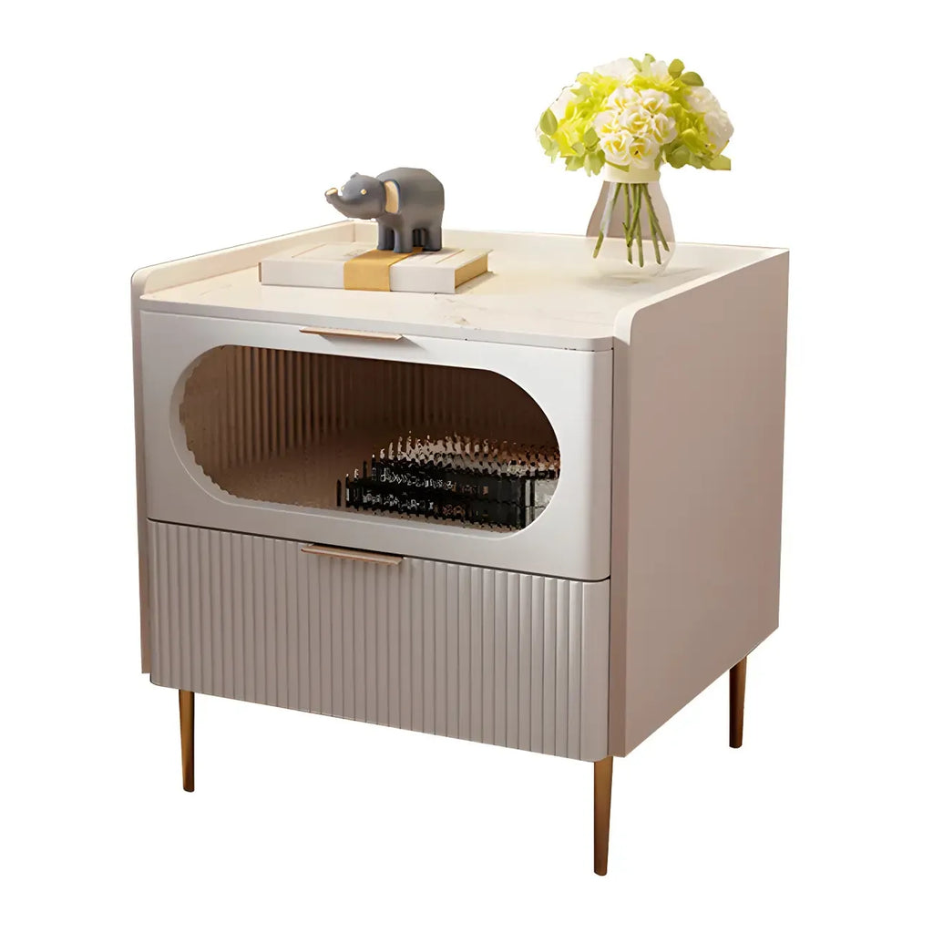 Simplistic White Wooden Bedside Table with Storage Drawers