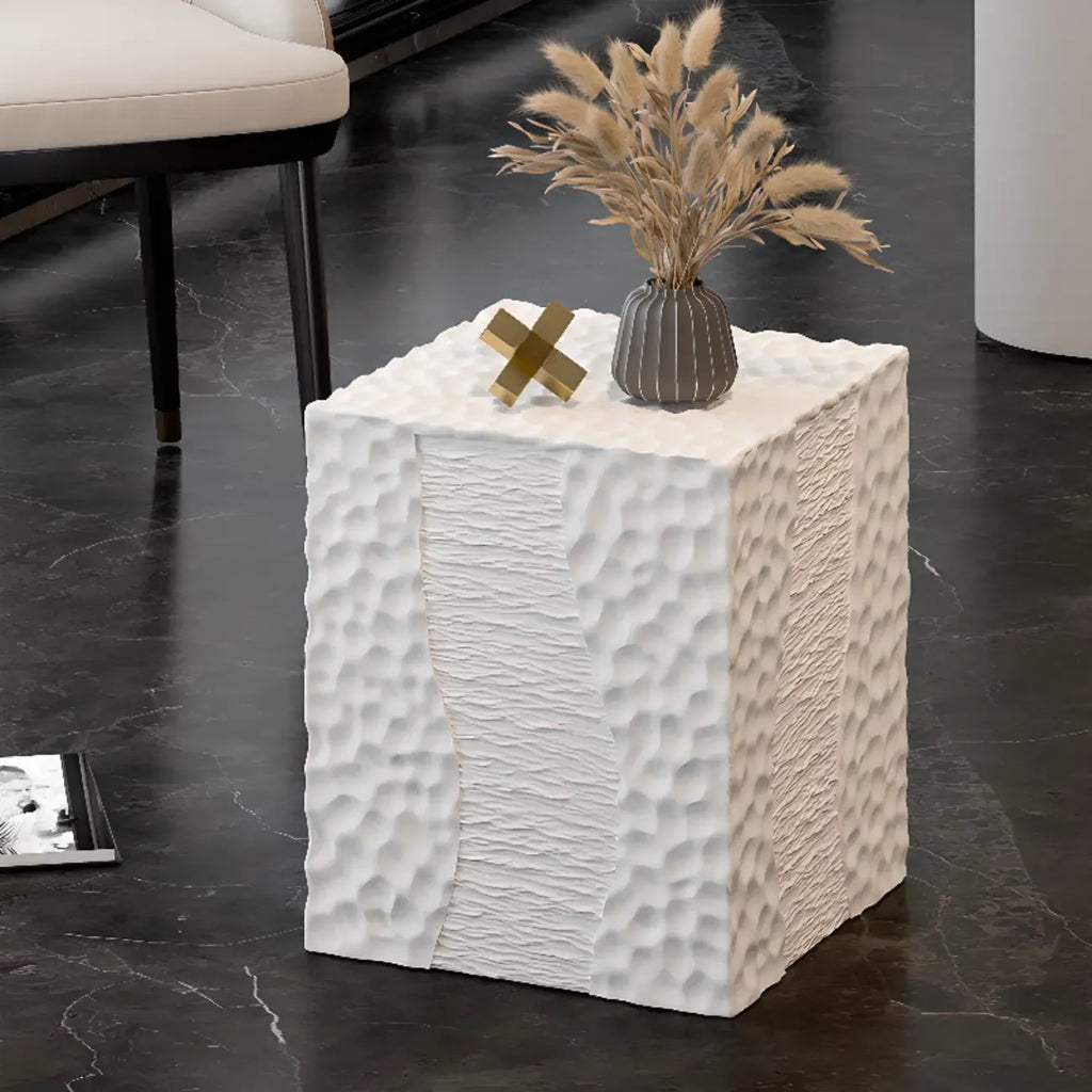 Modern White Square Block End Table for Living Room Decor