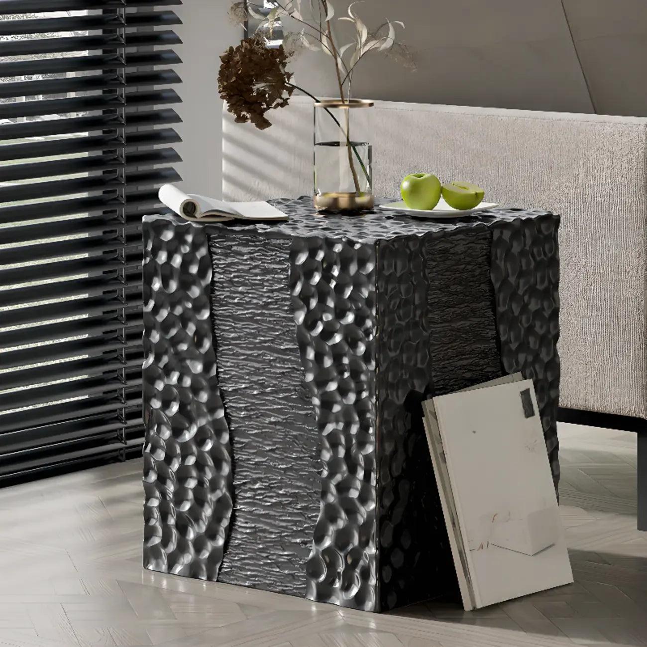 Modern White Square Block End Table for Living Room Decor