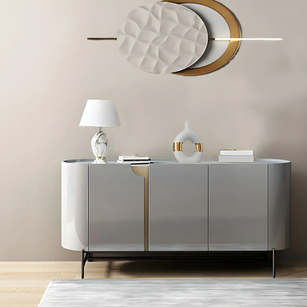 Minimalist Wooden Buffet Table with Storage in Grey