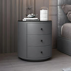 Modern Faux Leather Round Bedside Table with Two Drawers in Grey