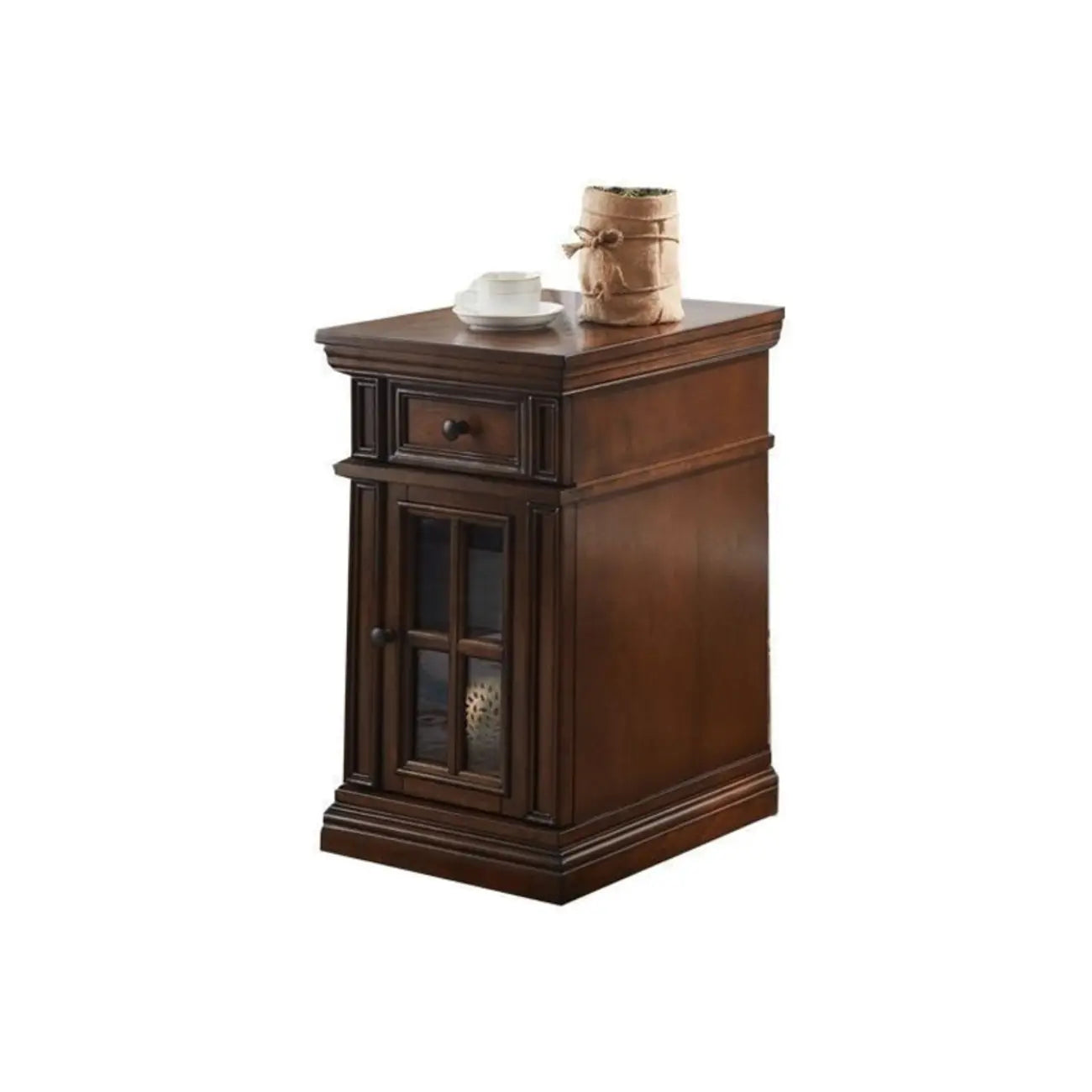 Brown Solid Wood End Table with Storage for Living Room