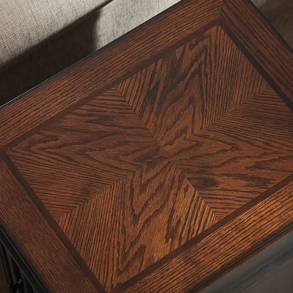 Brown Solid Wood End Table with Storage for Living Room