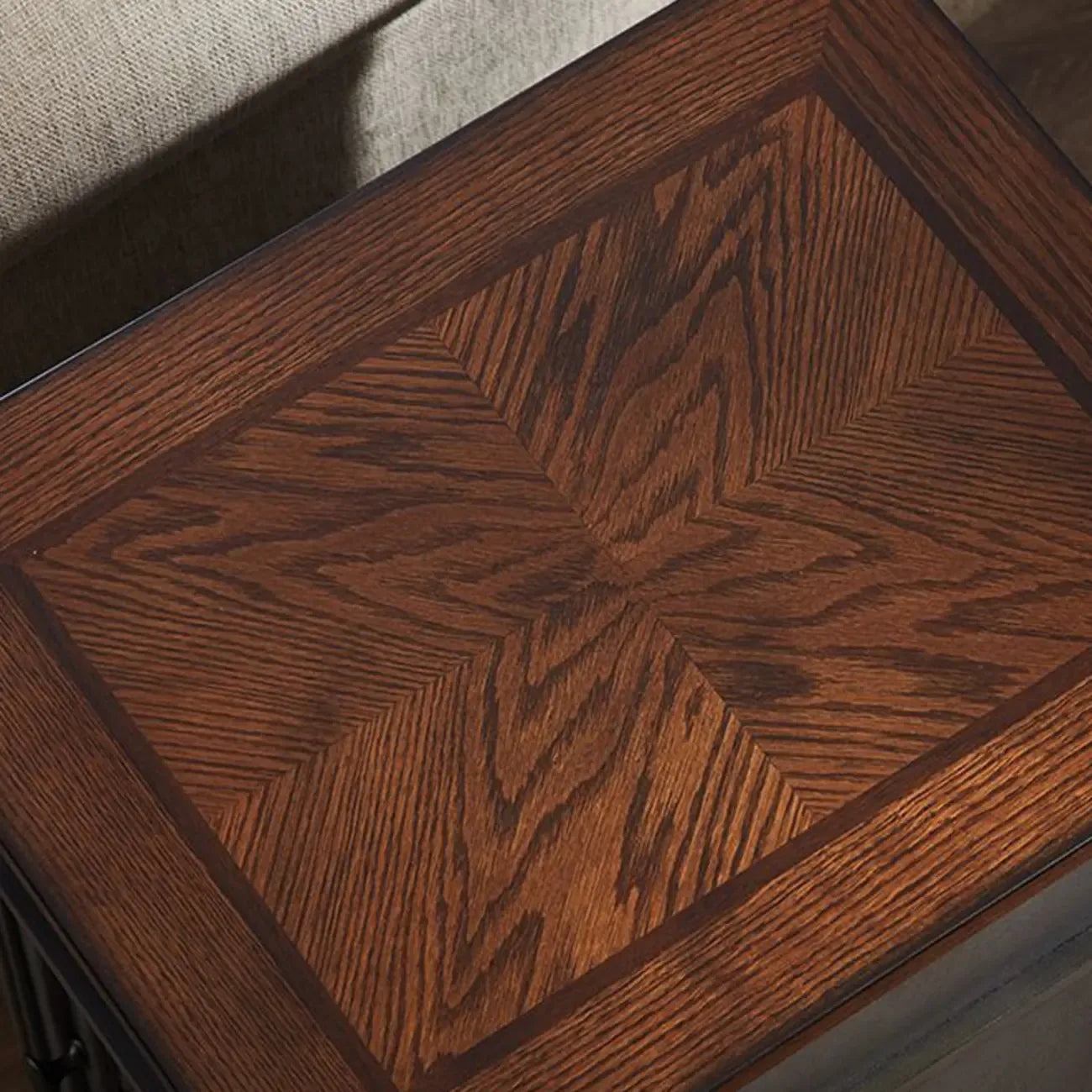 Brown Solid Wood End Table with Storage for Living Room