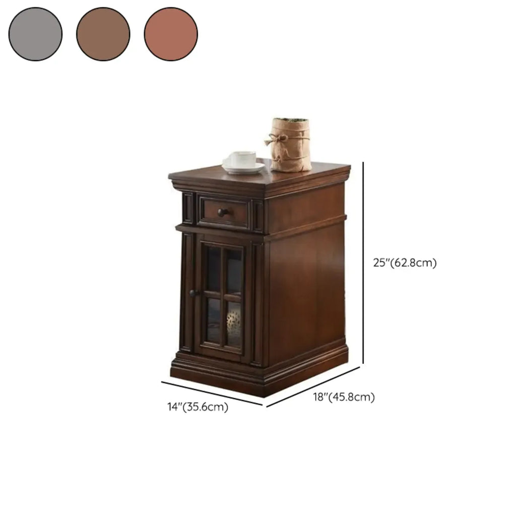 Brown Solid Wood End Table with Storage for Living Room