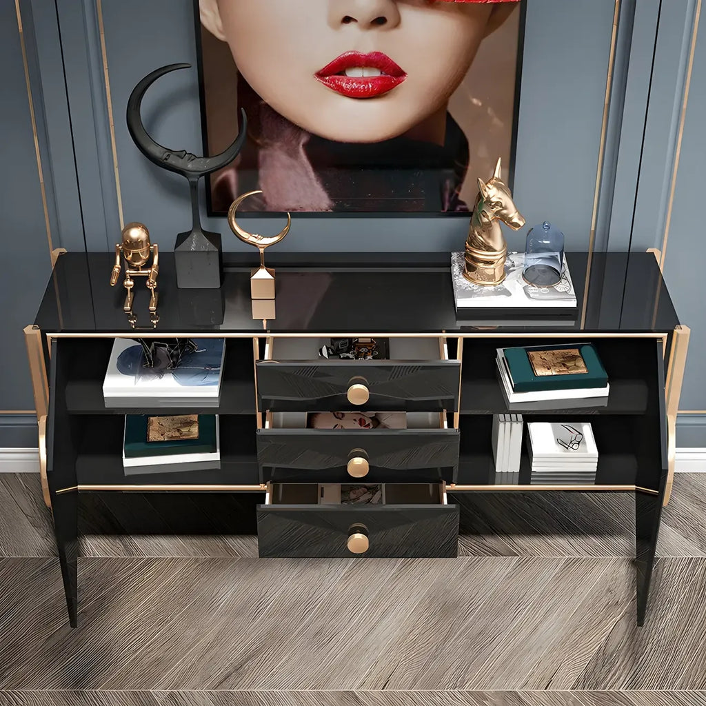 Modern Glossy Wooden Buffet Table with Drawers & Cabinets