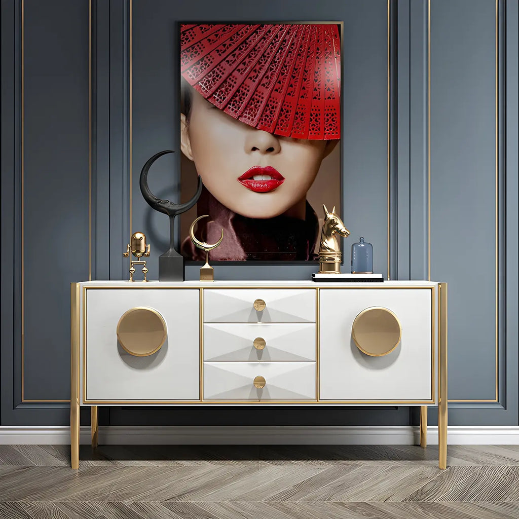 Modern Glossy Wooden Buffet Table with Drawers & Cabinets